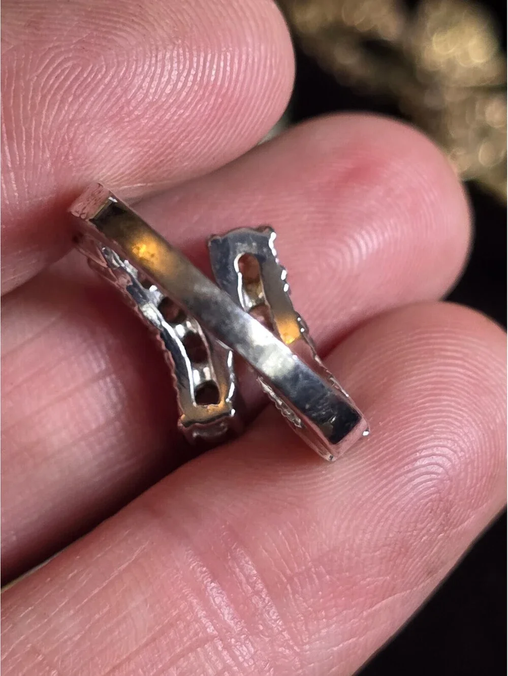 Vintage 1980's Silver Tone Bypass Ring with Clear Rhinestones Sz 6